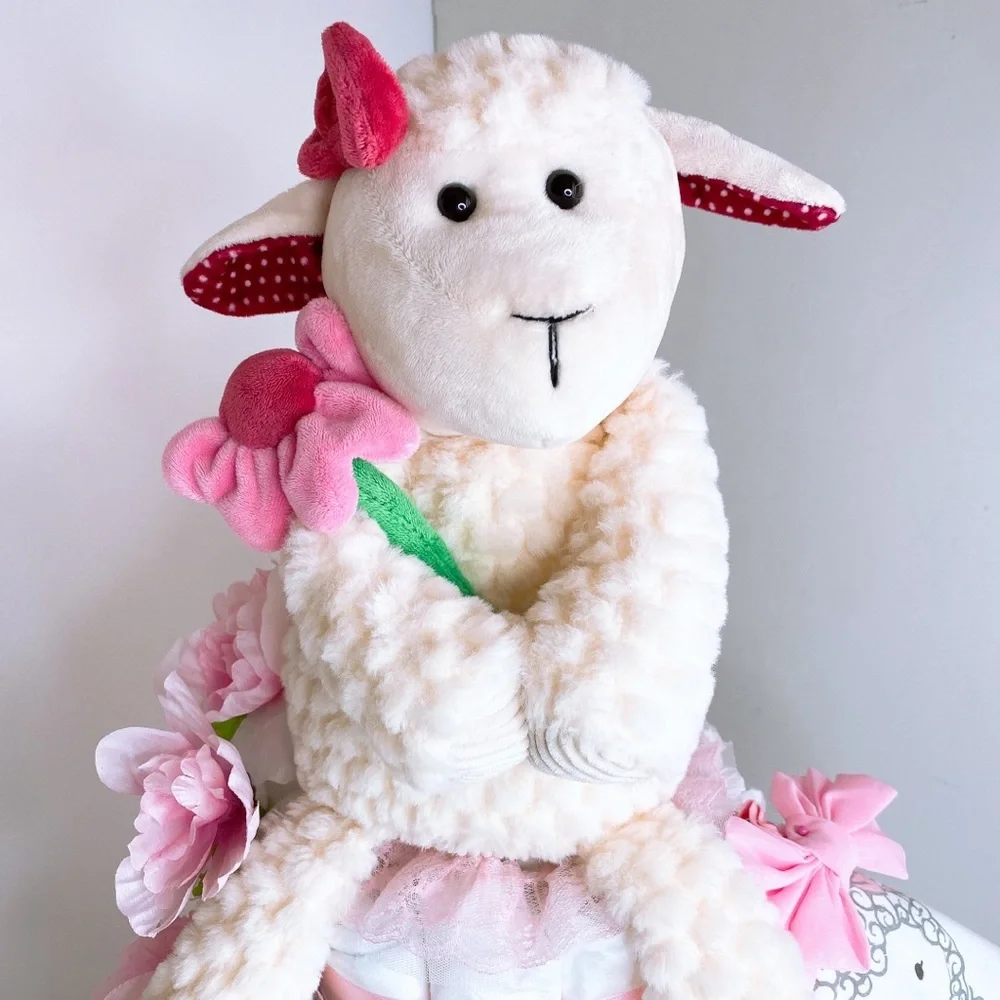 Lamb Diaper Cake, Girl Lamb Diaper Cake